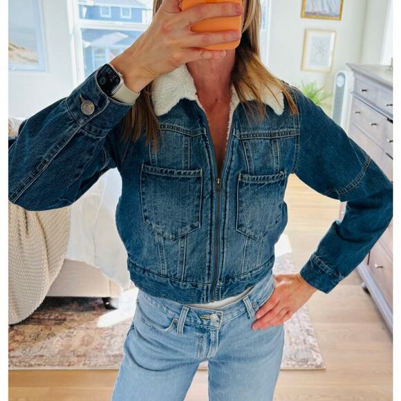 90’s Y2K April Jeans Sherpa Lined Cropped Denim Jacket - Picture 8 of 8